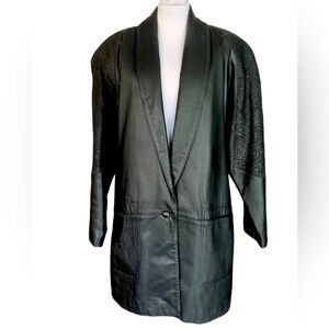 Peter Caruso Originals Black Embossed Vintage Leather Blazer Trench Sz 10